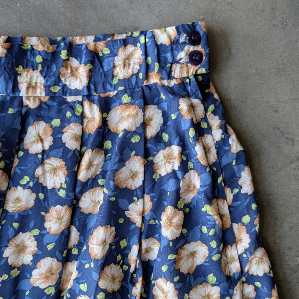 Vintage Coastal Cowgirl Pendleton Blue Floral Pleated Midi Skirt size 8 - Picture 3 of 6